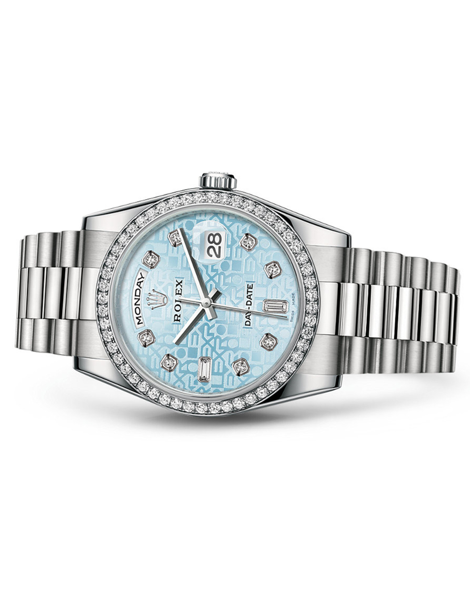 Rolex Day Date Ice bleu Diamond Diamment Platinum Réplique Montre